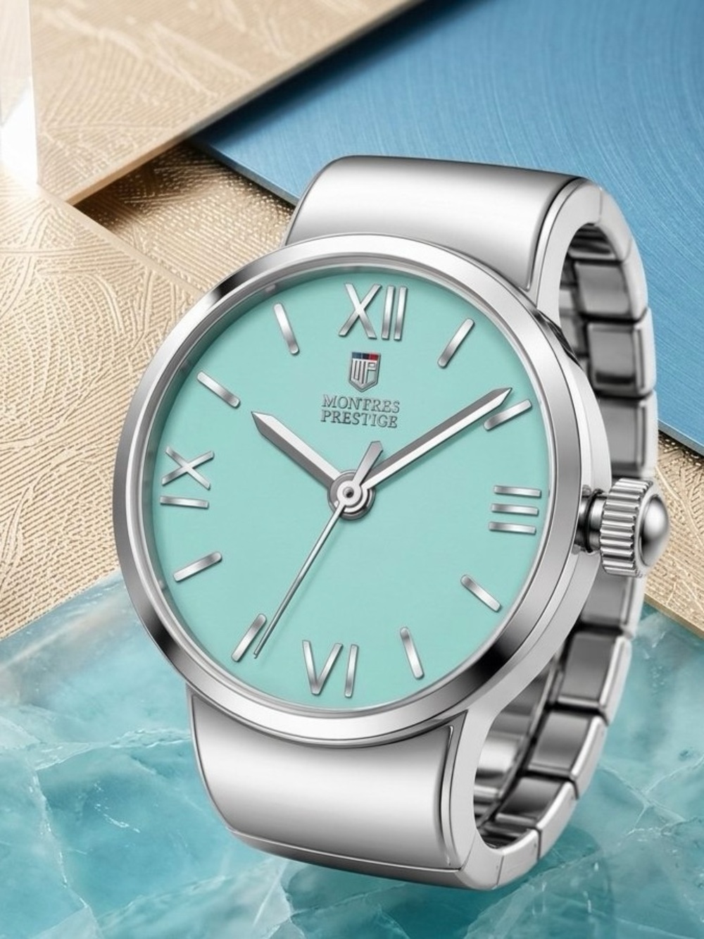 Montres Prestige Teal Light Blue Luxury Mini Ring Watch! 22.5MM Fits Sizes 4-12!